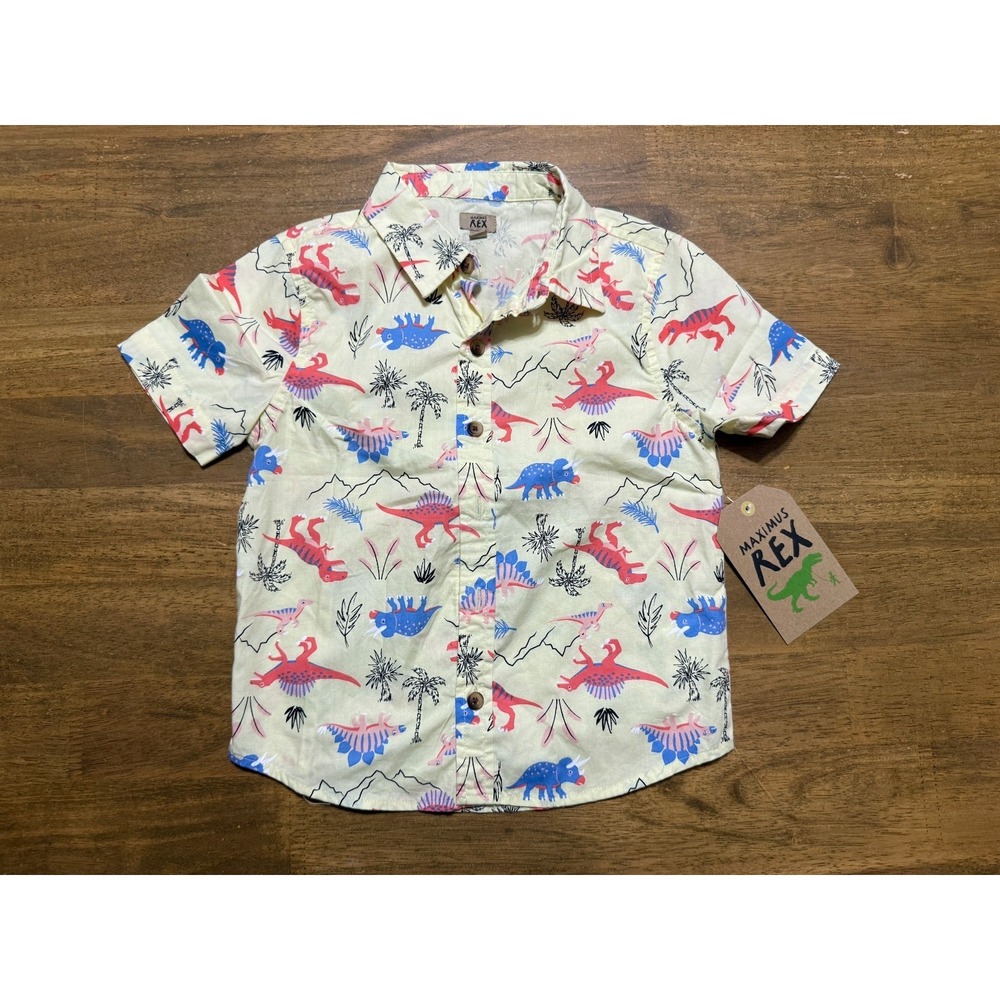 Rex Shirt Toddler Boys Size 4T Short Sleeve Button Up Dinausaurs Maximus NWT